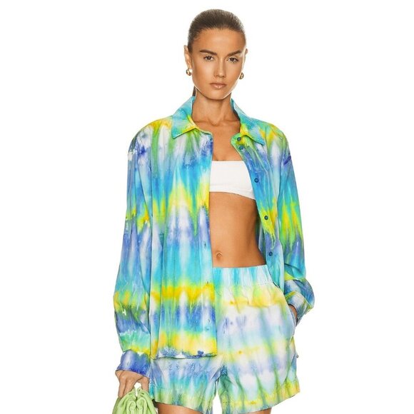 Cotton Citizen Santorini Button Down Shirt Limelight Tie Dye Oversized NEW XS - Picture 1 of 6